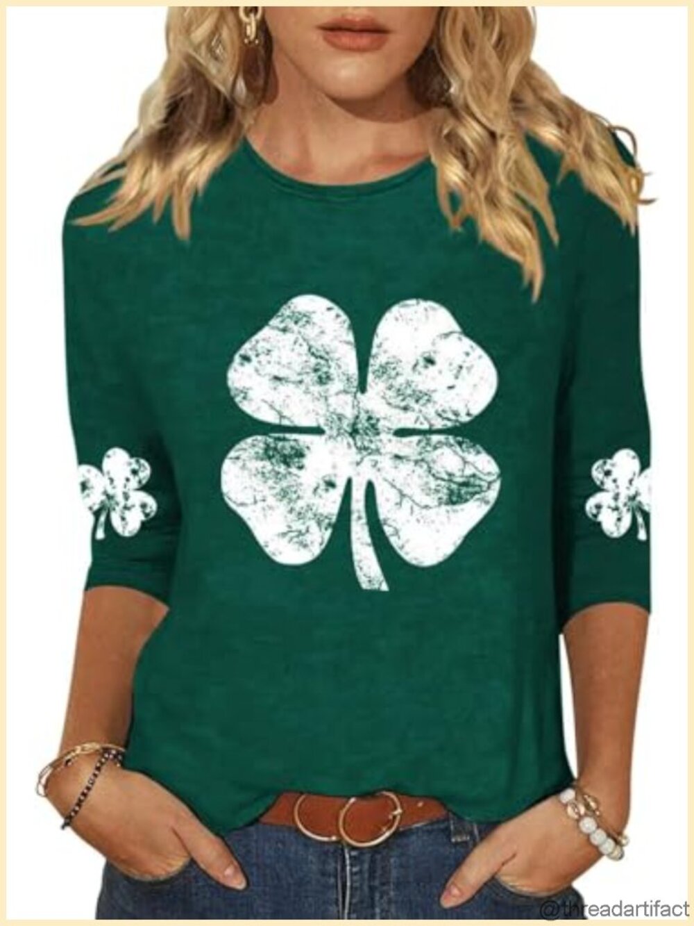 Womens 3/4 Sleeve Crew Neck Valentine Love Heart Graphic Tee Top